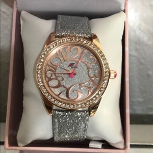 Betsey Johnson Silver Glitter and Rose Gold Watch